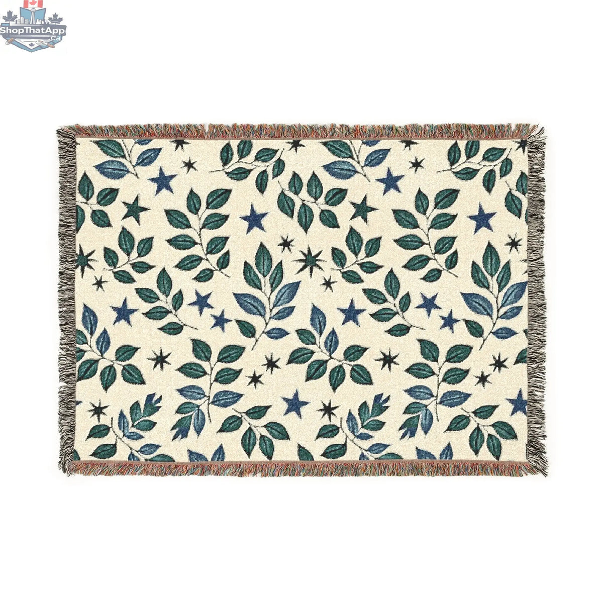 Botanical Star Woven Blanket — Reversible Leaf & Star Pattern Throw - Shopthatapp.ca