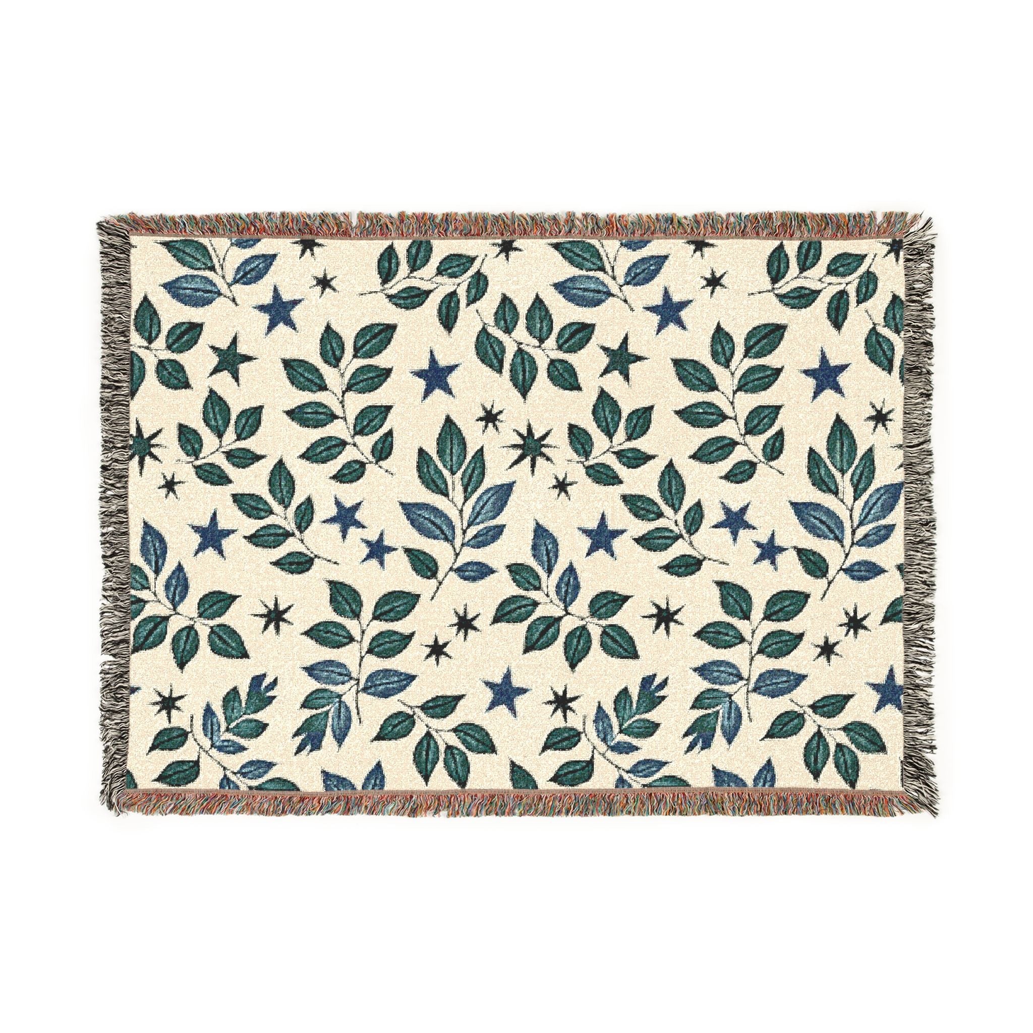 Botanical Star Woven Blanket — Reversible Leaf & Star Pattern Throw