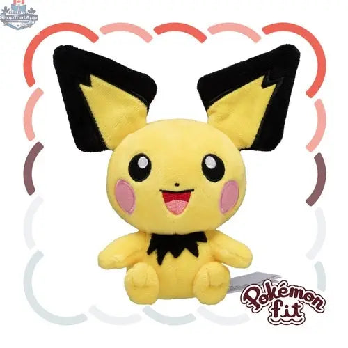 Cute Pichu Pokémon fit plush toy by Banana Games & Hobby, soft and cuddly collectible featuring Pichu's adorable design.