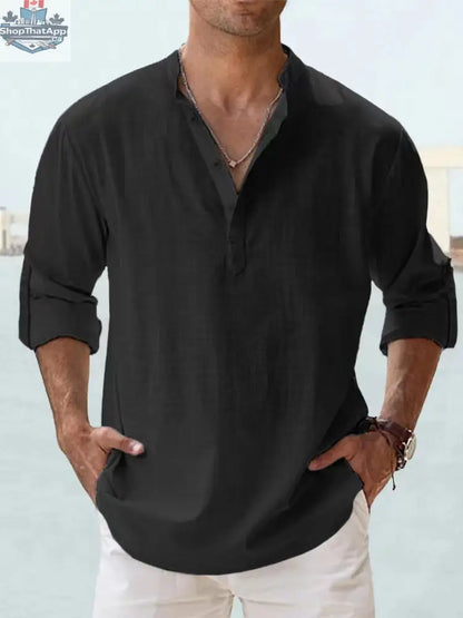 New Men's Casual Blouse Cotton Linen Shirt Loose Tops Long Sleeve Tee Shirt Spring Autumn Casual Handsome Men's Shirts - Shopthatapp.ca
