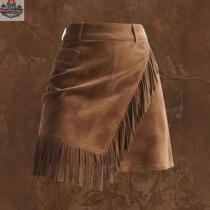 Women's Retro Western Suede Skirt - Tassel Bodycon Mini Skirt - Shopthatapp.ca