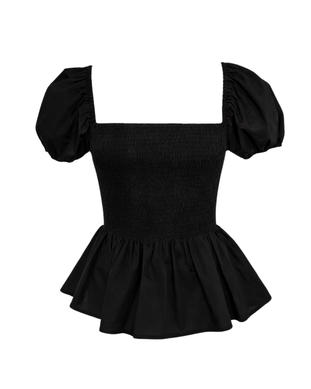 Sera Cotton Poplin Puff Sleeve Blouse - Black Peplum Top - Shopthatapp.ca