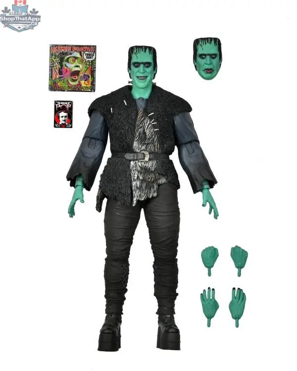 Toy Snowman Neca Herman Munster action figure from Rob Zombie's The Munsters Ultimate Collection, detailed figure with green skin and suit.