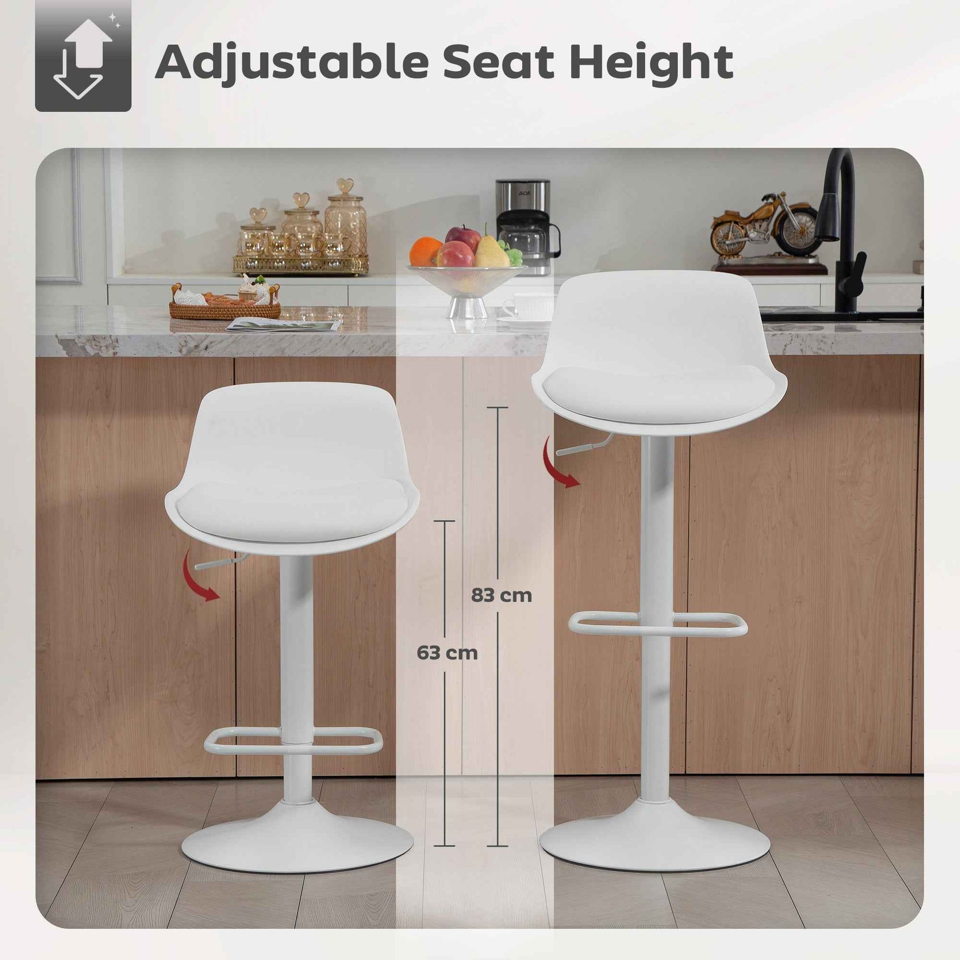 Zee Counter Height/Bar Stools Set of 2 with Adjustable Height and Swivel Seat-White