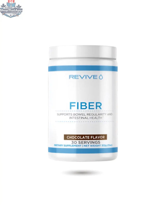 BulkBully Supplements Revive Fiber Chocolate in a jar, showing the fiber supplement with chocolate flavor for healthy digestion.