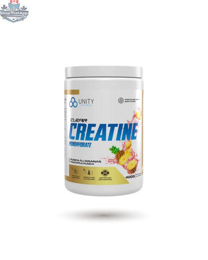 Container of BulkBully Supplements Creatine by Unity Supplements, showing the label and product packaging.