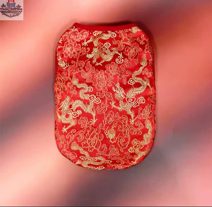 Lucky Bloom Chinese New Year Dog Shirt | Red & Gold Cheongsam-Inspired Top - Shopthatapp.ca