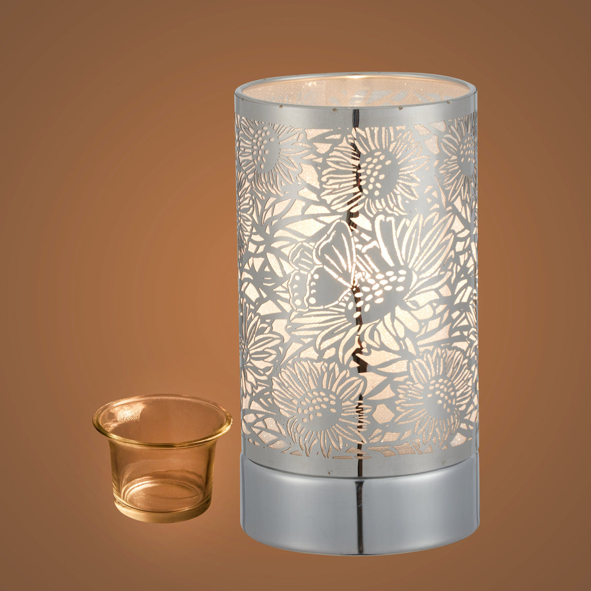 7" touch lamp-Fragrance Wax Melts Warmer -Electric Candle Essential Oil Burner-Metal Silver Sunflower Table Decor