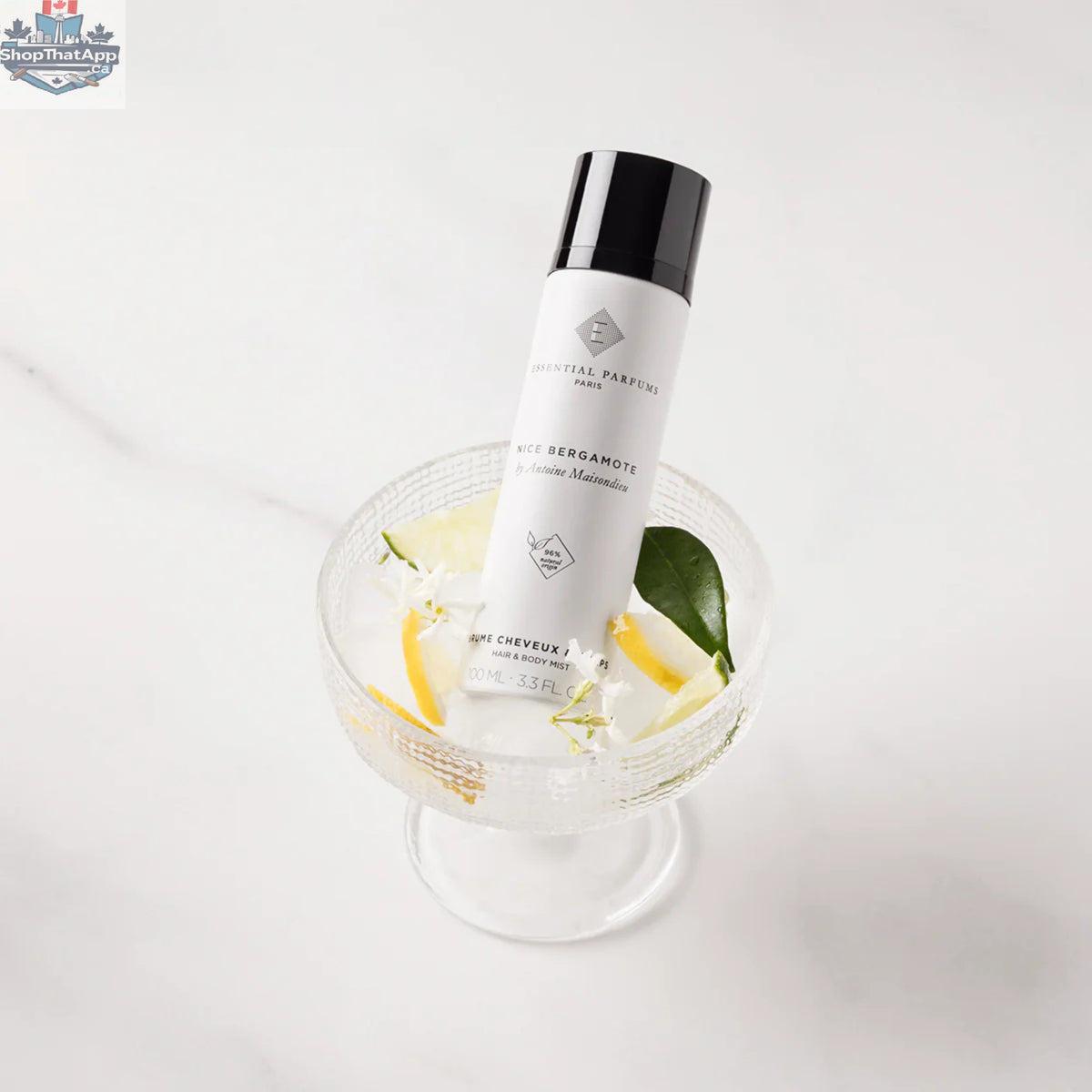 Essential Parfums Nice Bergamote body mist bottle from Onlyblooms Import Inc., with a clear label and sleek design.