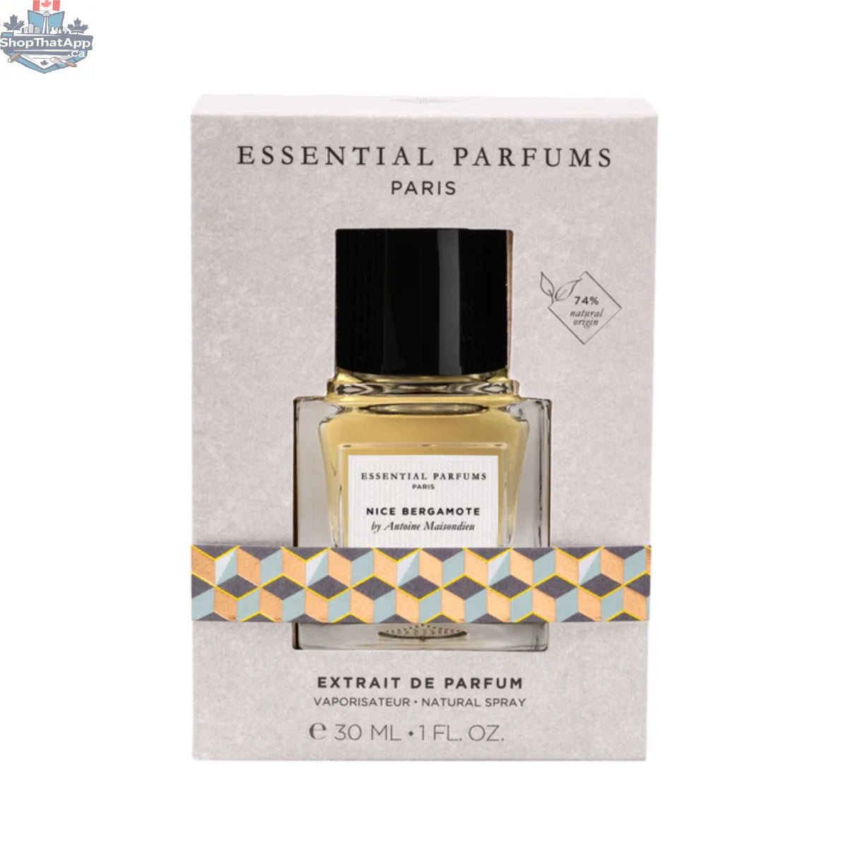 Essential Parfums Nice Bergamote Extrait bottle with gold cap and clear glass, showcasing the elegant perfume design.