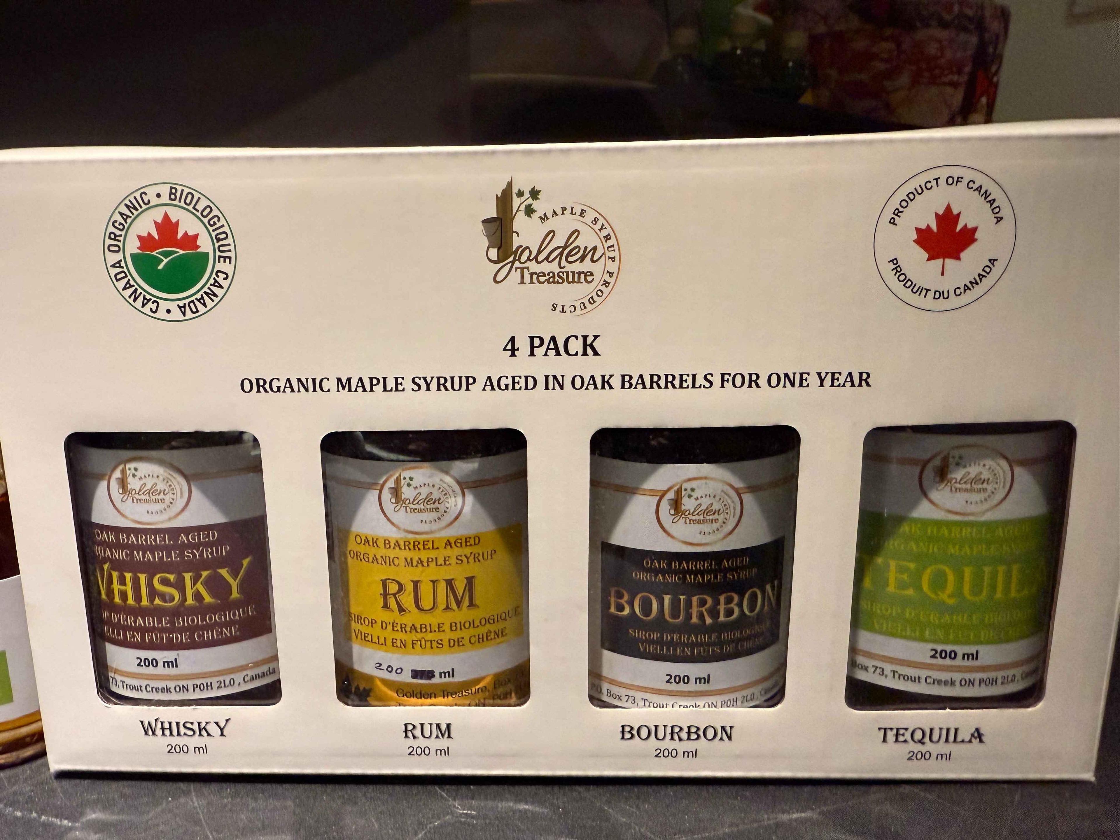 Oak barrel aged maple syrup