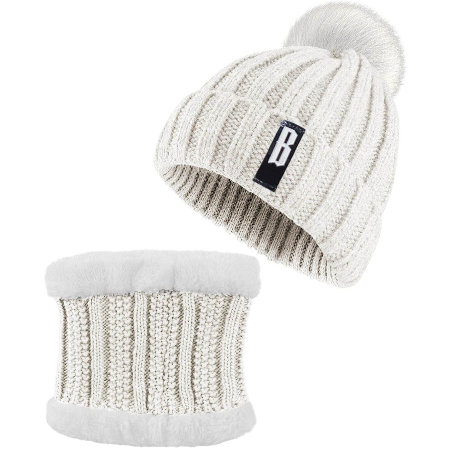 1Set Winter Beanie Hat Scarf Set Women Warm Knitting Skull Cap Neck Warmer For Walking Running Hiking Camping Outdoors Gift