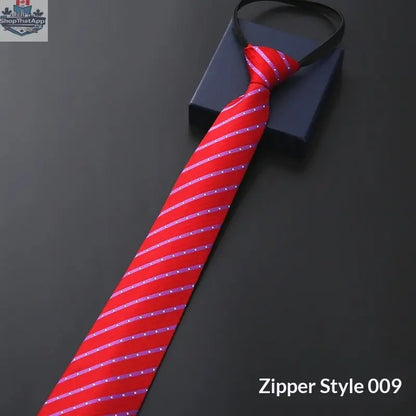 Mens Business Formal Zipper Tie With Blue Stripes - Shopthatapp.ca