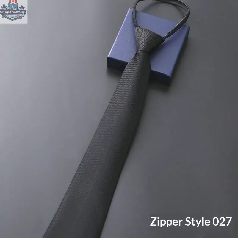 Mens Business Formal Zipper Tie With Blue Stripes - Shopthatapp.ca