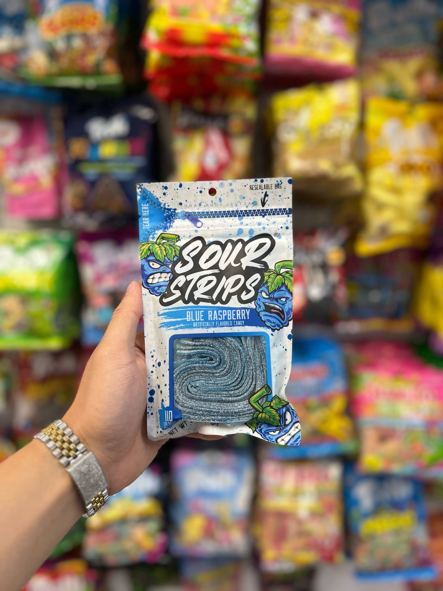Sour Strips Blue Raspberry - 96g - Www.Shopthatapp.ca