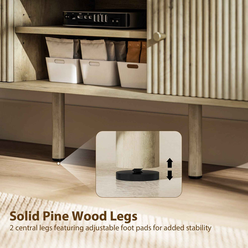 Birch TV Stand for Televisions up to 65" with Adjustable Shelves and Pine Wood Legs-Oak