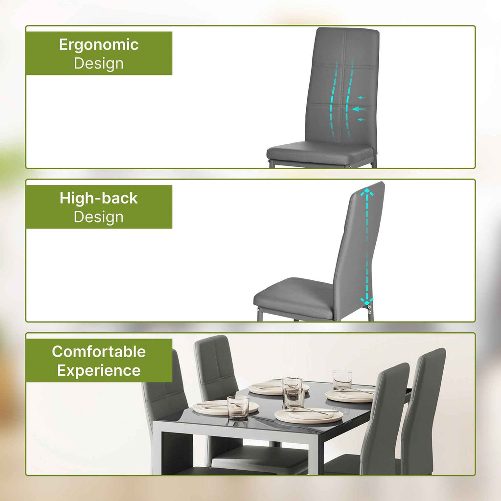 Zaya 5-Piece Rectangular Glass Dining Set for Small Spaces-Grey
