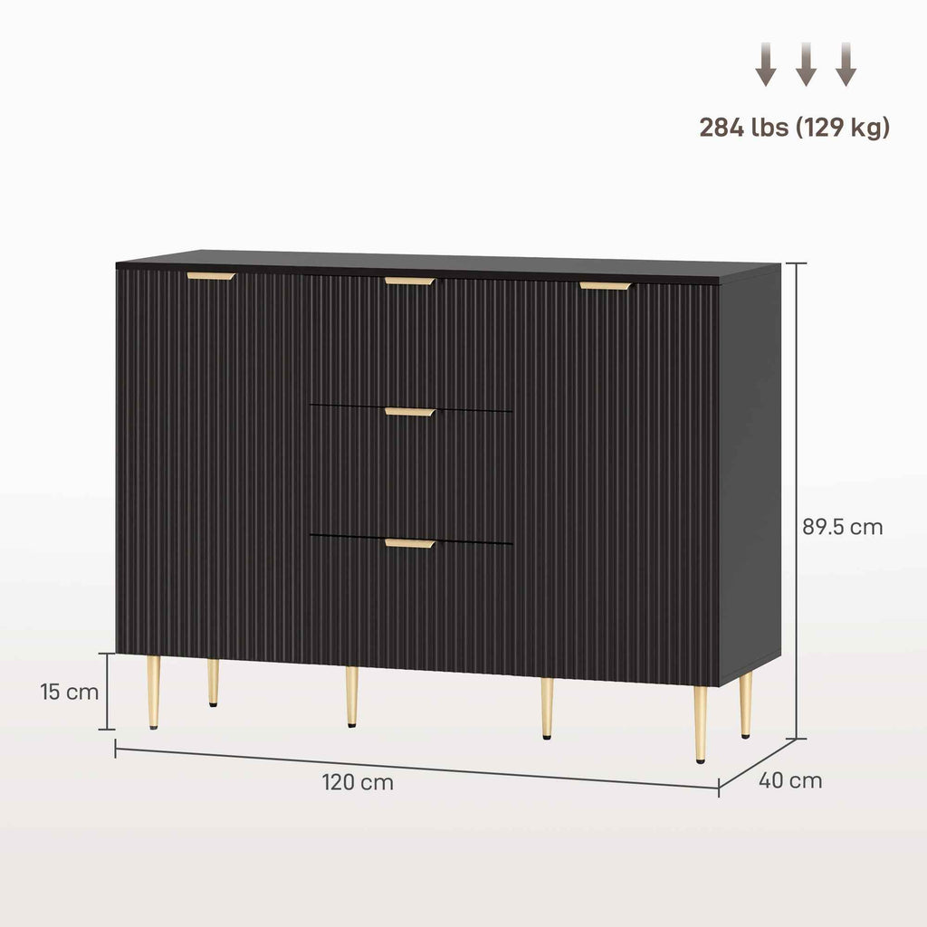 Ellis Modern Kitchen Buffet/Hallway Cabinet with 3 Drawers-Black