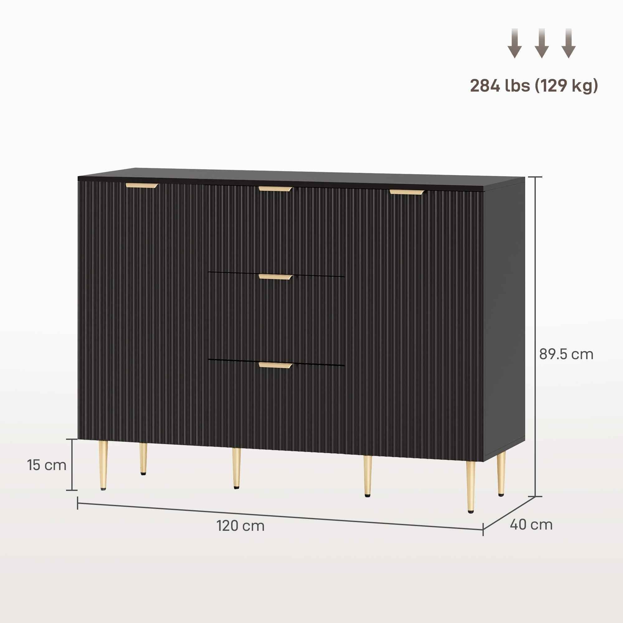 Ellis Modern Kitchen Buffet/Hallway Cabinet with 3 Drawers-Black