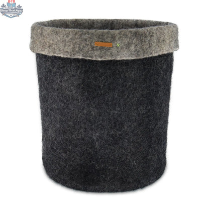 Black Felt Storage Basket - Hand-Felted New Zealand Wool, Two-Tone Black/Grey - Shopthatapp.ca