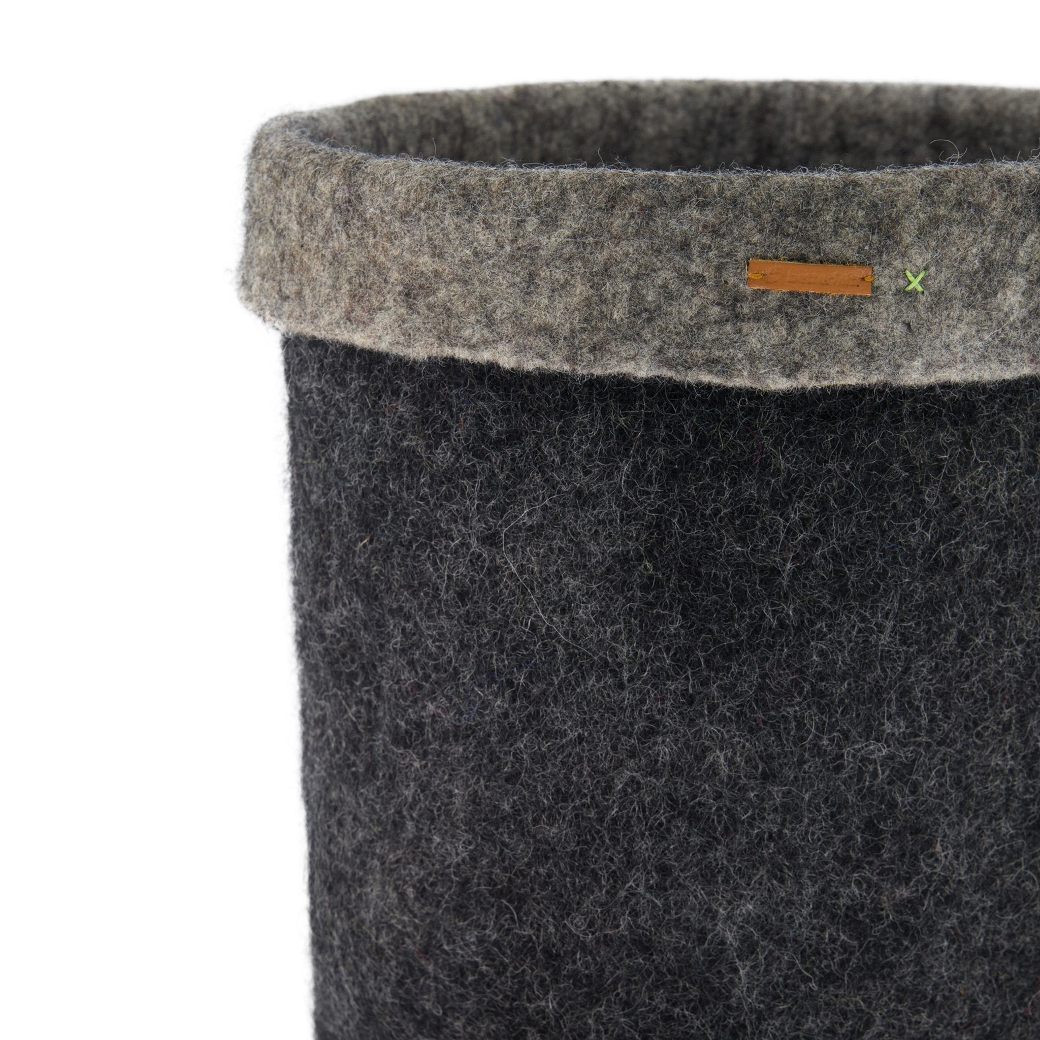 Black Felt Storage Basket - Hand-Felted New Zealand Wool, Two-Tone Black/Grey