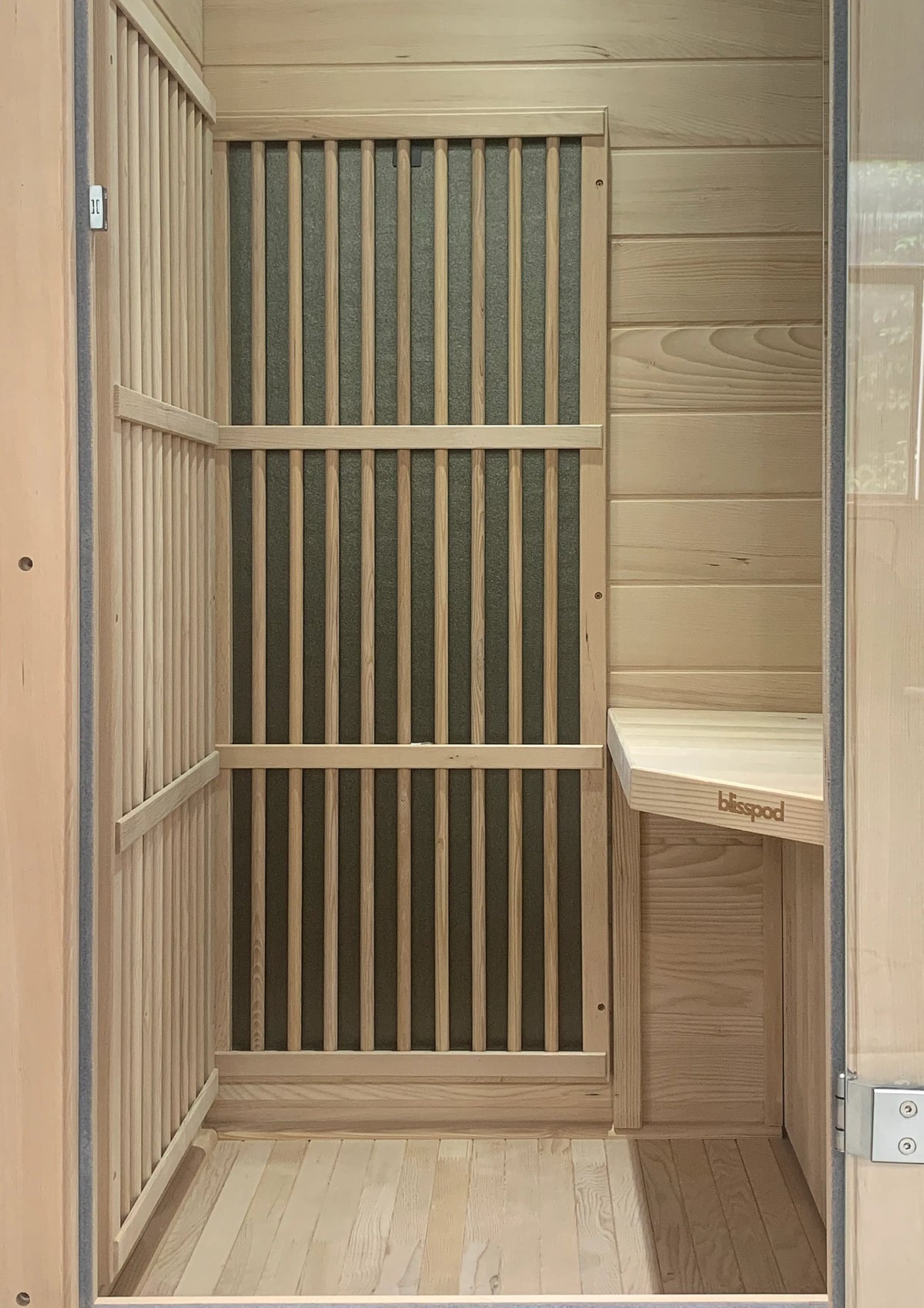 Zoppinh Blisspod Vienna infrared sauna for one with Canadian Hemlock wood, low EMF, measuring 72.8 inches tall, 35.4 inches wide