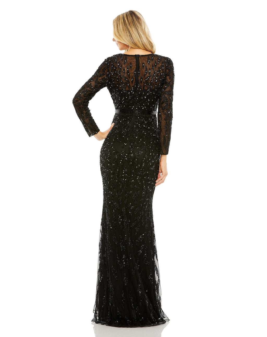 Beaded Long Sleeve Evening Gown - Www.Shopthatapp.ca