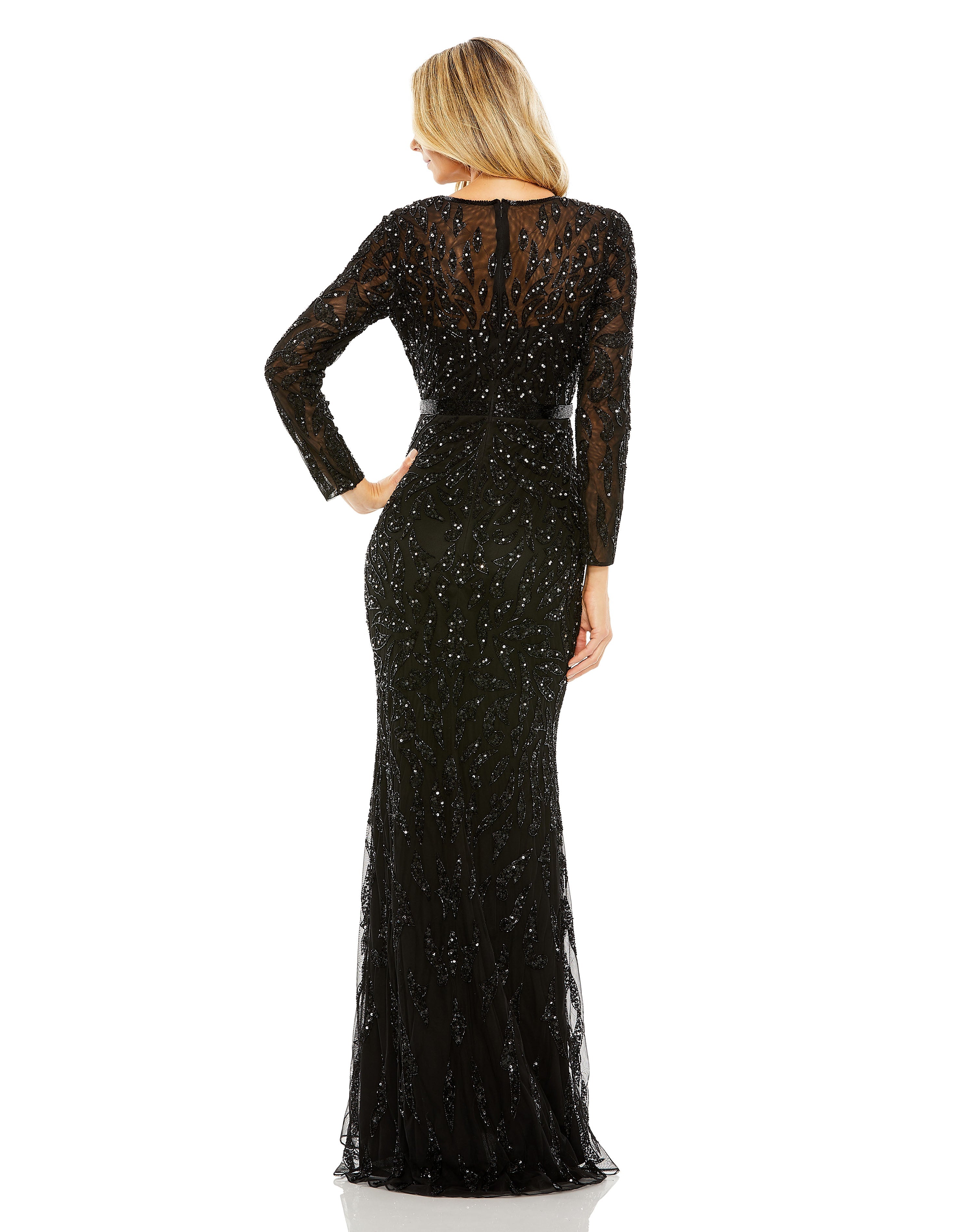 Beaded Long Sleeve Evening Gown - Www.Shopthatapp.ca