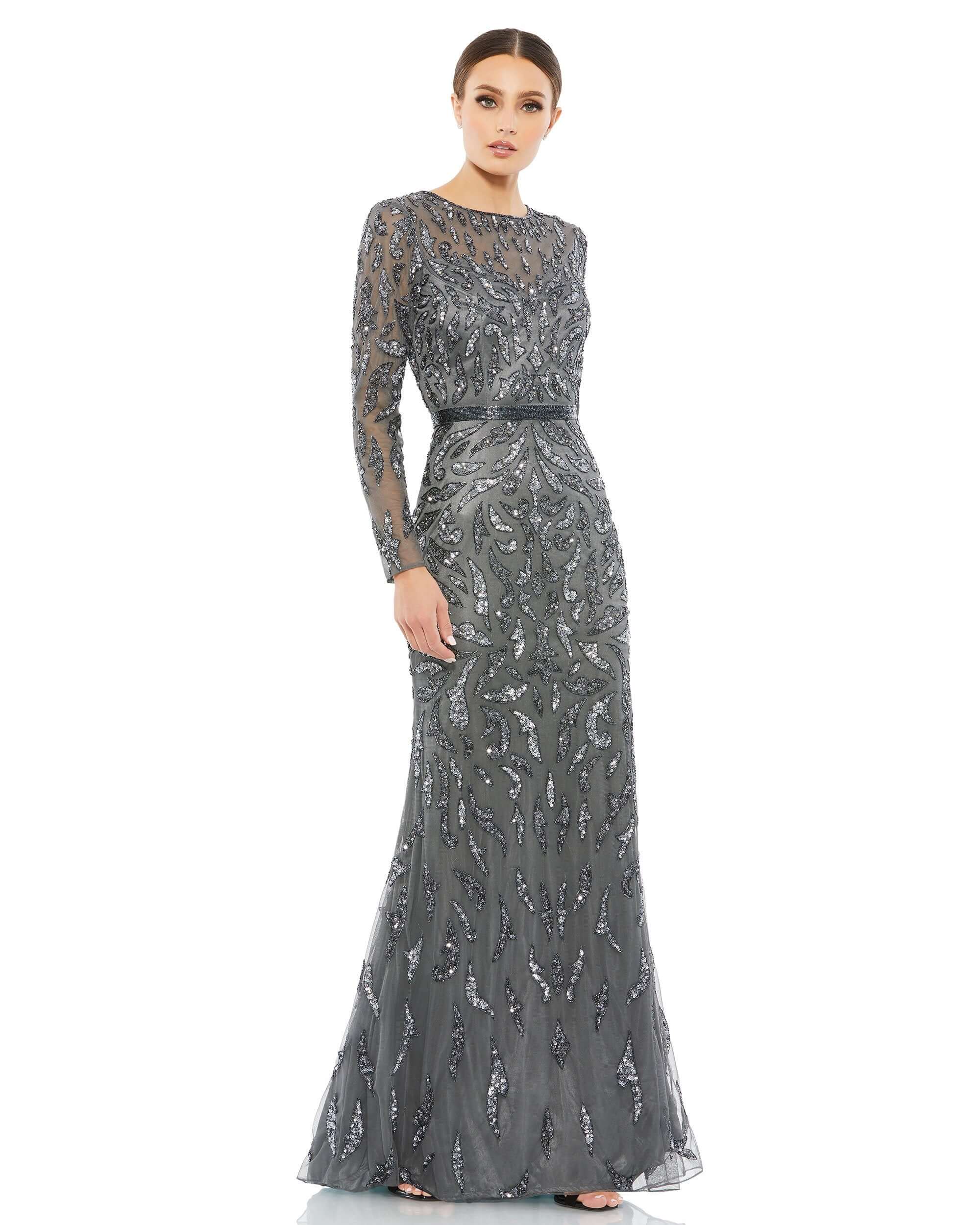 Beaded Long Sleeve Evening Gown - Www.Shopthatapp.ca