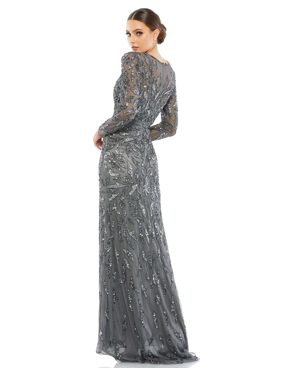Beaded Long Sleeve Evening Gown - Www.Shopthatapp.ca