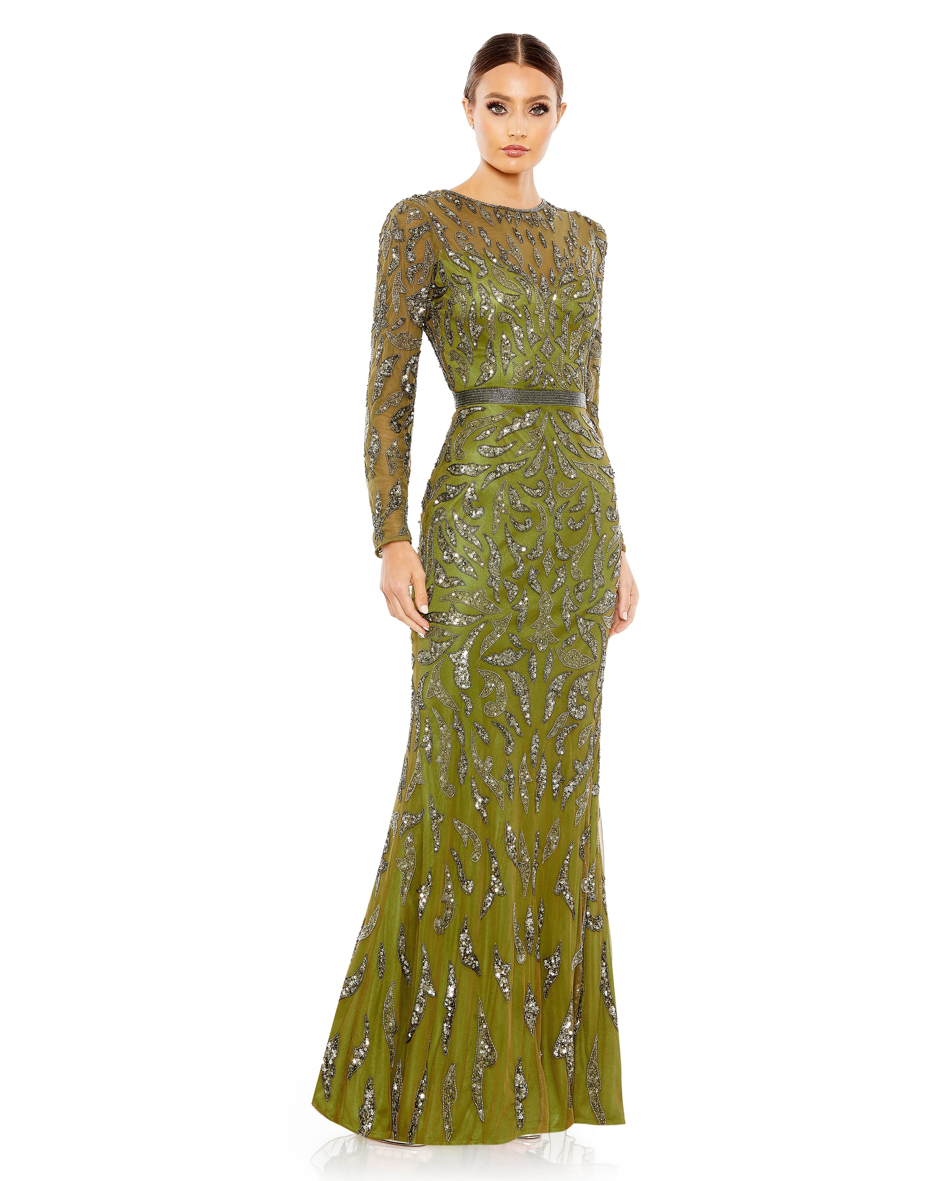 Beaded Long Sleeve Evening Gown - Www.Shopthatapp.ca