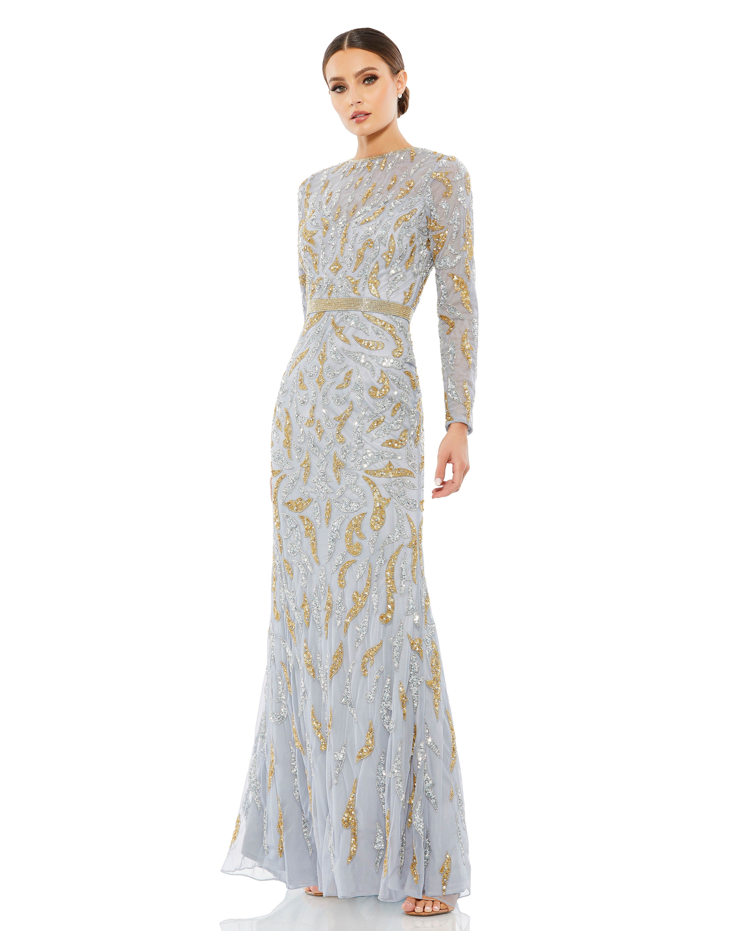 Beaded Long Sleeve Evening Gown - Www.Shopthatapp.ca