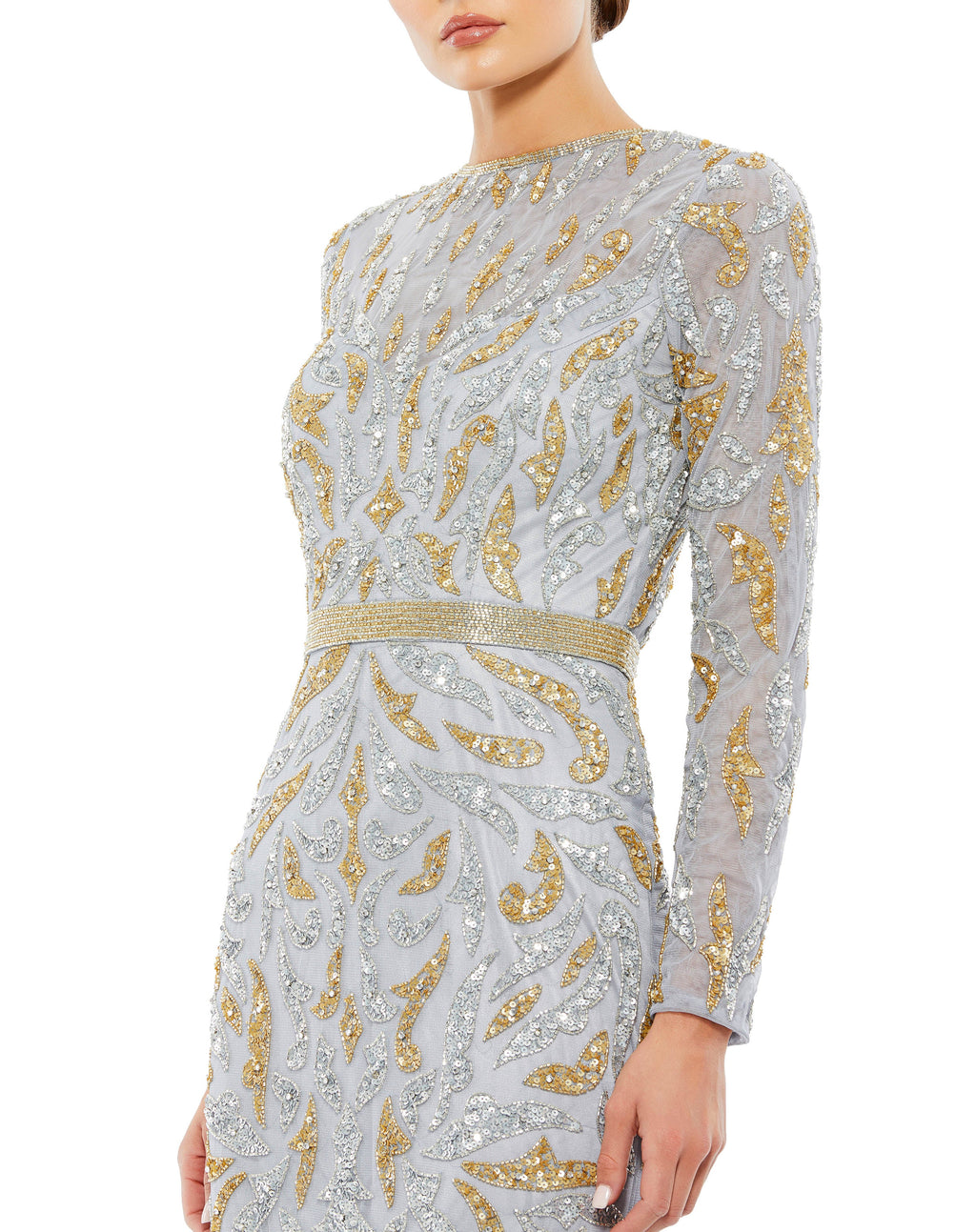 Beaded Long Sleeve Evening Gown - Www.Shopthatapp.ca