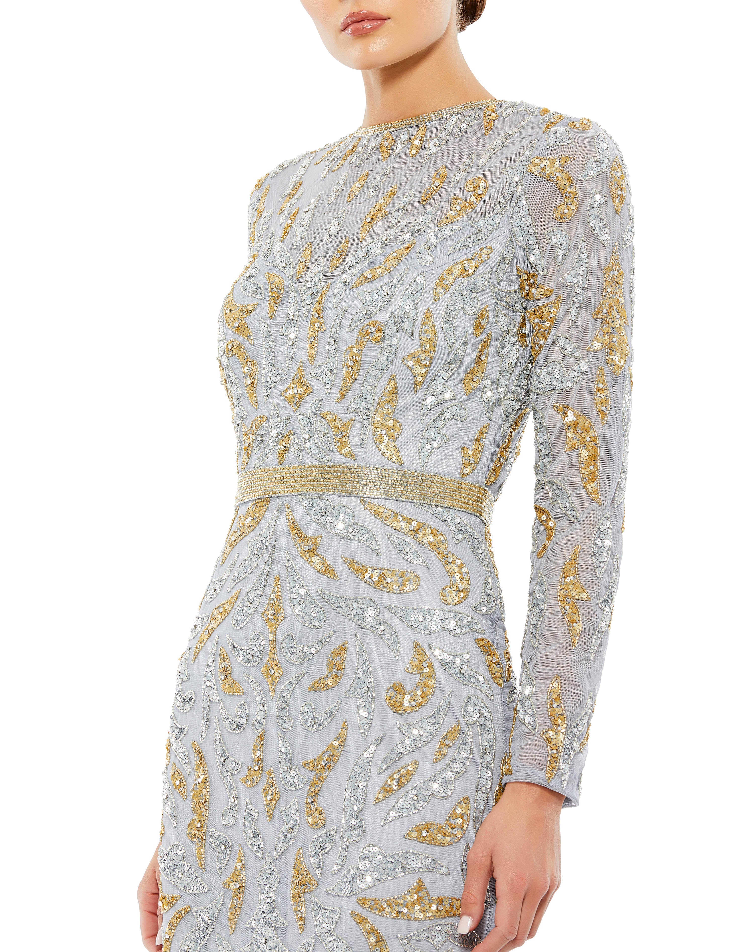 Beaded Long Sleeve Evening Gown - Www.Shopthatapp.ca