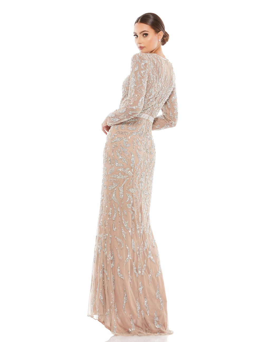 Beaded Long Sleeve Evening Gown - Www.Shopthatapp.ca