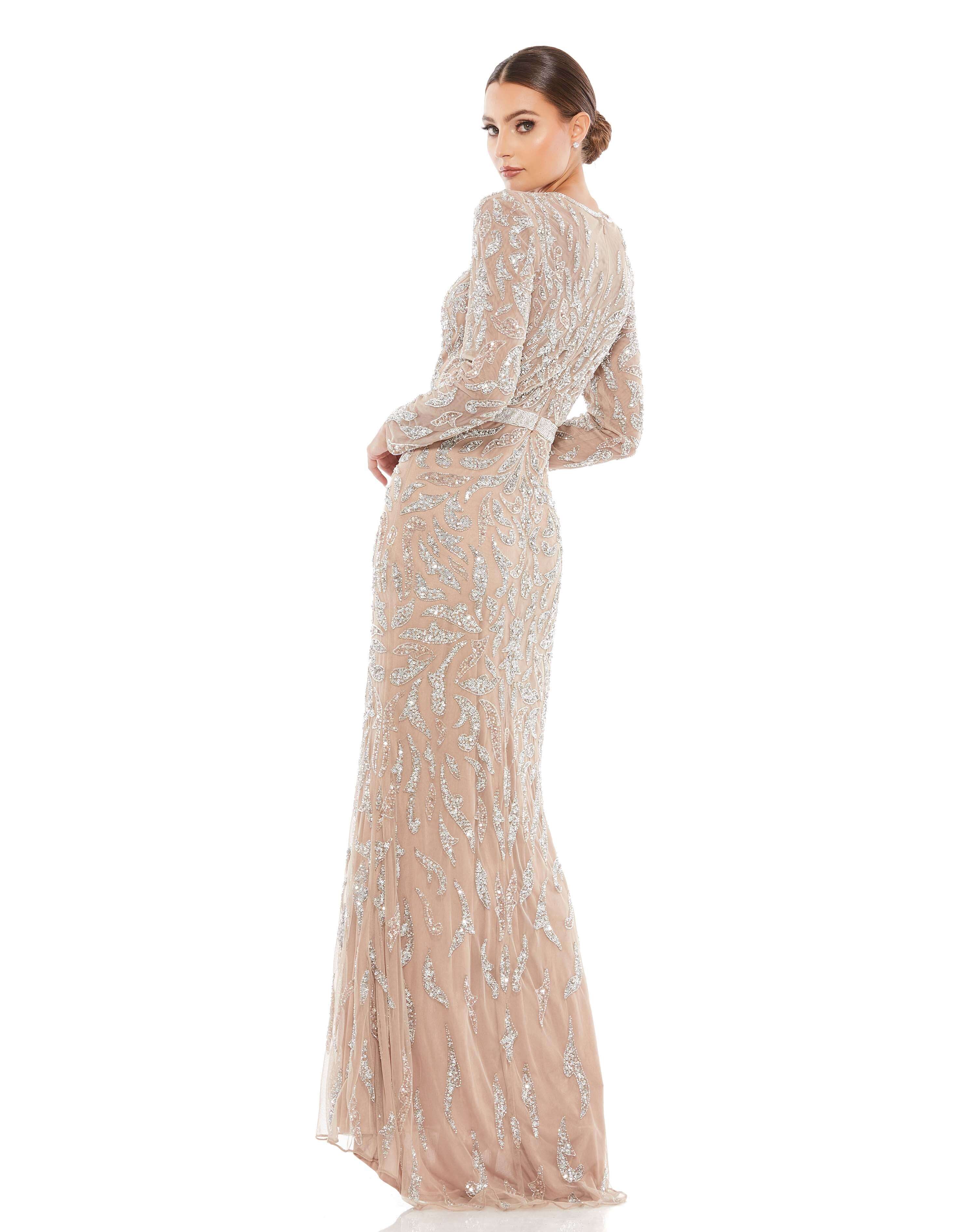 Beaded Long Sleeve Evening Gown - Www.Shopthatapp.ca