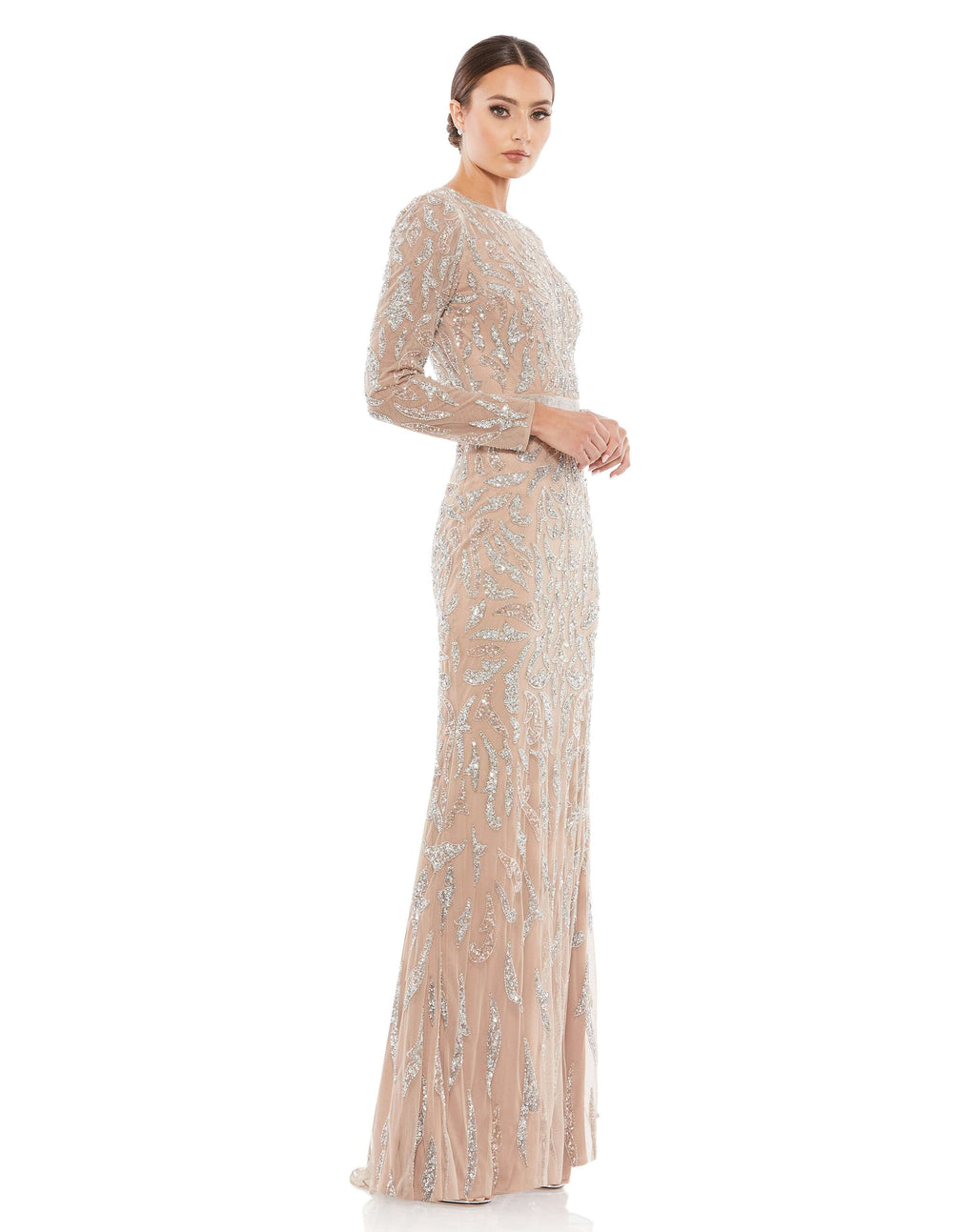 Beaded Long Sleeve Evening Gown - Www.Shopthatapp.ca