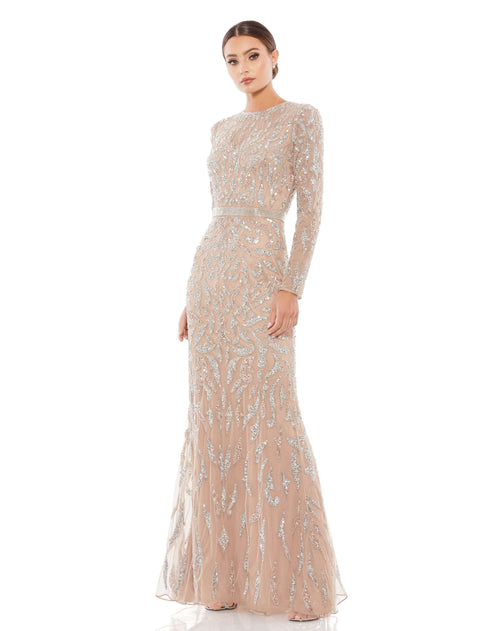 Beaded Long Sleeve Evening Gown - Www.Shopthatapp.ca