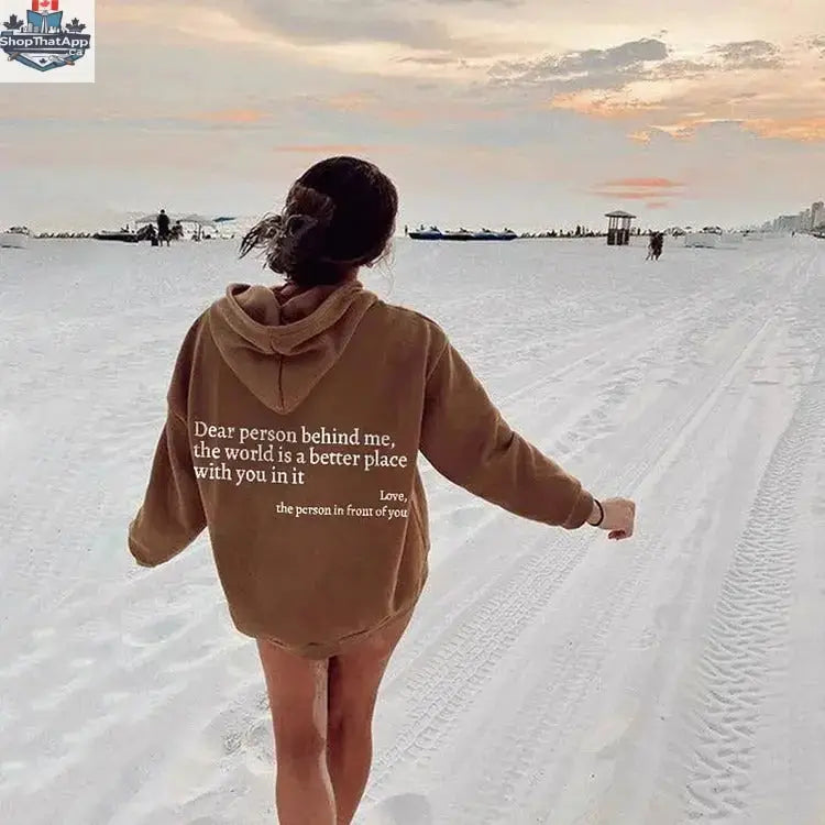 Women's Plush Letter Printed Kangaroo Pocket Hoodie | Cozy Pullover - Shopthatapp.ca