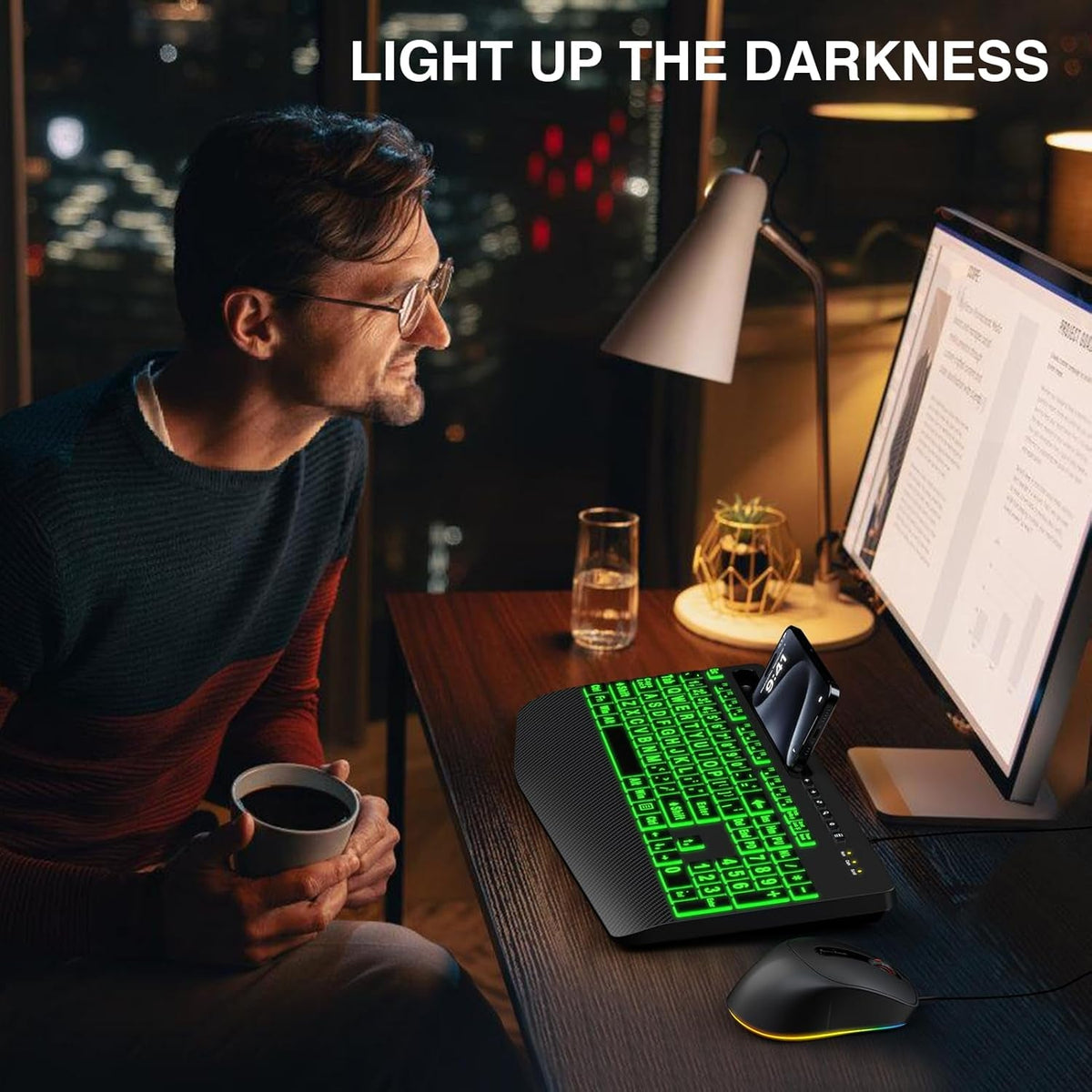 Wired Keyboard Mouse Combo – Large Print Backlit with Ergonomic Wrist Rest & 6-DPI RGB Mouse--www.Shopthatapp.ca-ebasketonline