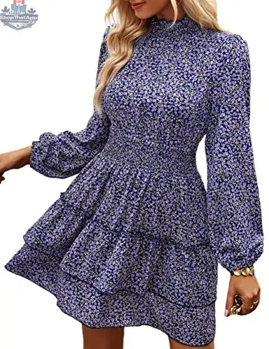 ADEWEL women's long sleeve mock neck ruffle mini dress with stylish ruffle details and a fitted silhouette.