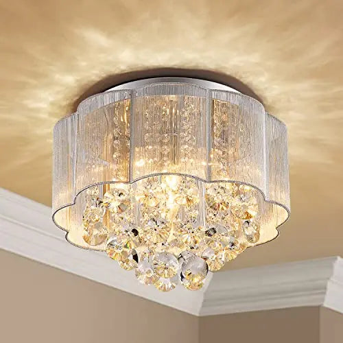Crystal ceiling light fixture by AGV LIGHTING featuring elegant hanging crystal prisms and a sleek design, ideal for sophisticated interiors.