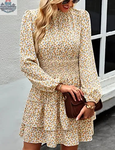 ADEWEL women's long sleeve mock neck ruffle mini dress with stylish ruffle details, perfect for fashionable casual wear.