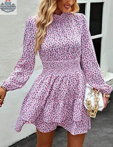 ADEWEL women's long sleeve mock neck ruffle mini dress with stylish ruffle details and a chic long sleeve design.