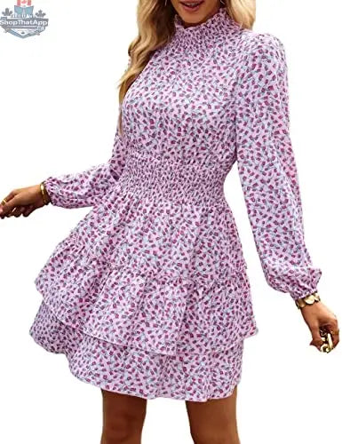 ADEWEL Women's long sleeve mock neck ruffle mini dress with stylish ruffles and a fitted silhouette, perfect for fashionable occasions.