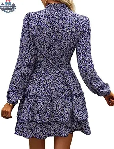 ADEWEL women's long sleeve mock neck ruffle mini dress with stylish ruffles and a fitted silhouette.