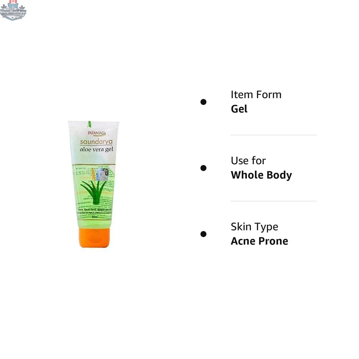 Patanjali Aloe Vera Gel 60ml in clear tube, natural skincare product with aloe vera plant illustration on packaging