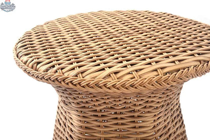 Krikacy Emmett wicker outdoor bistro set with three swivel chairs and round table, ideal for patio or garden seating.