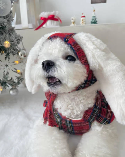 Winter Dog Dress with Hat - Red Plaid Bunny Dress for Dogs - Shopthatapp.ca