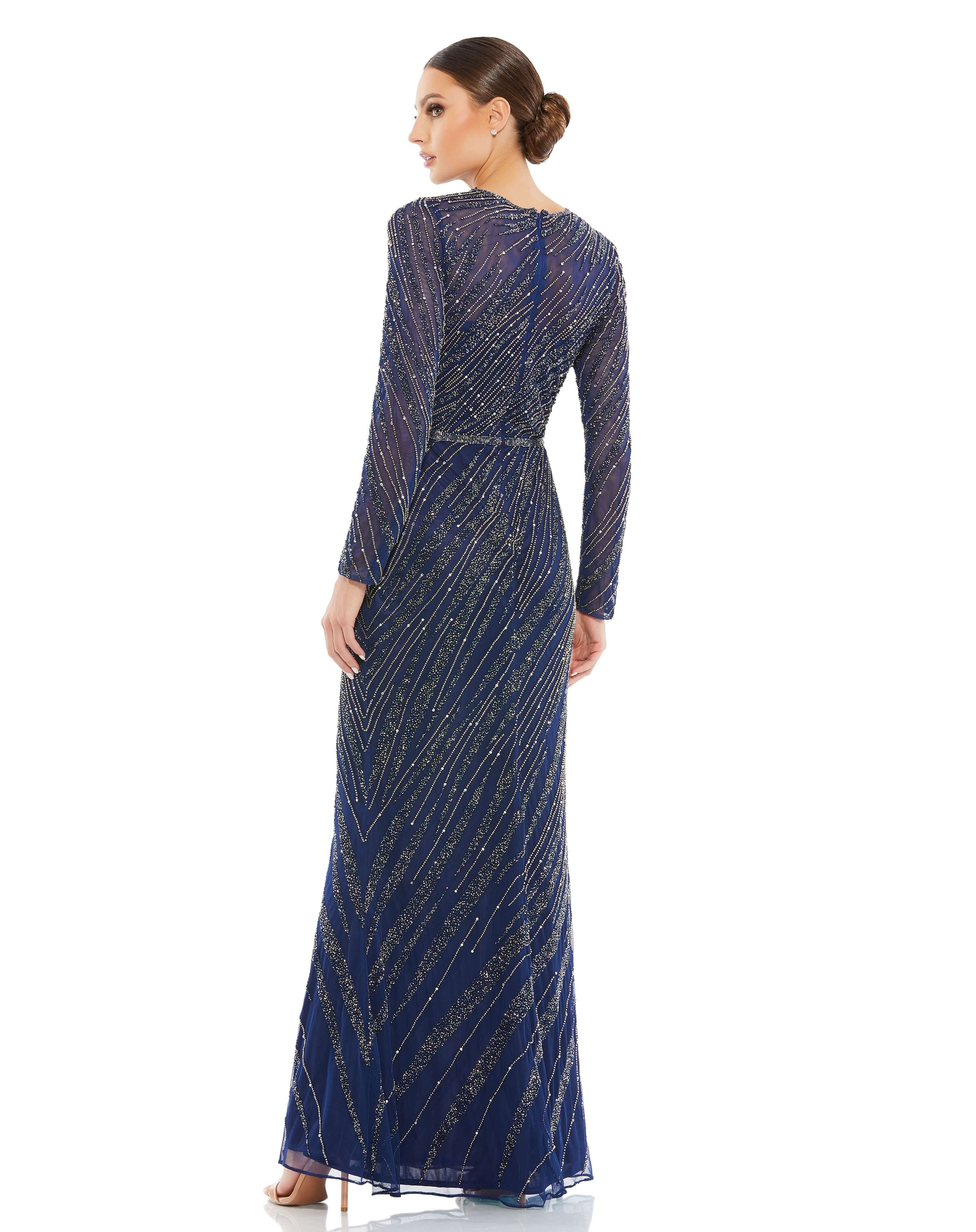 Long Sleeve Beaded Column Gown - Www.Shopthatapp.ca